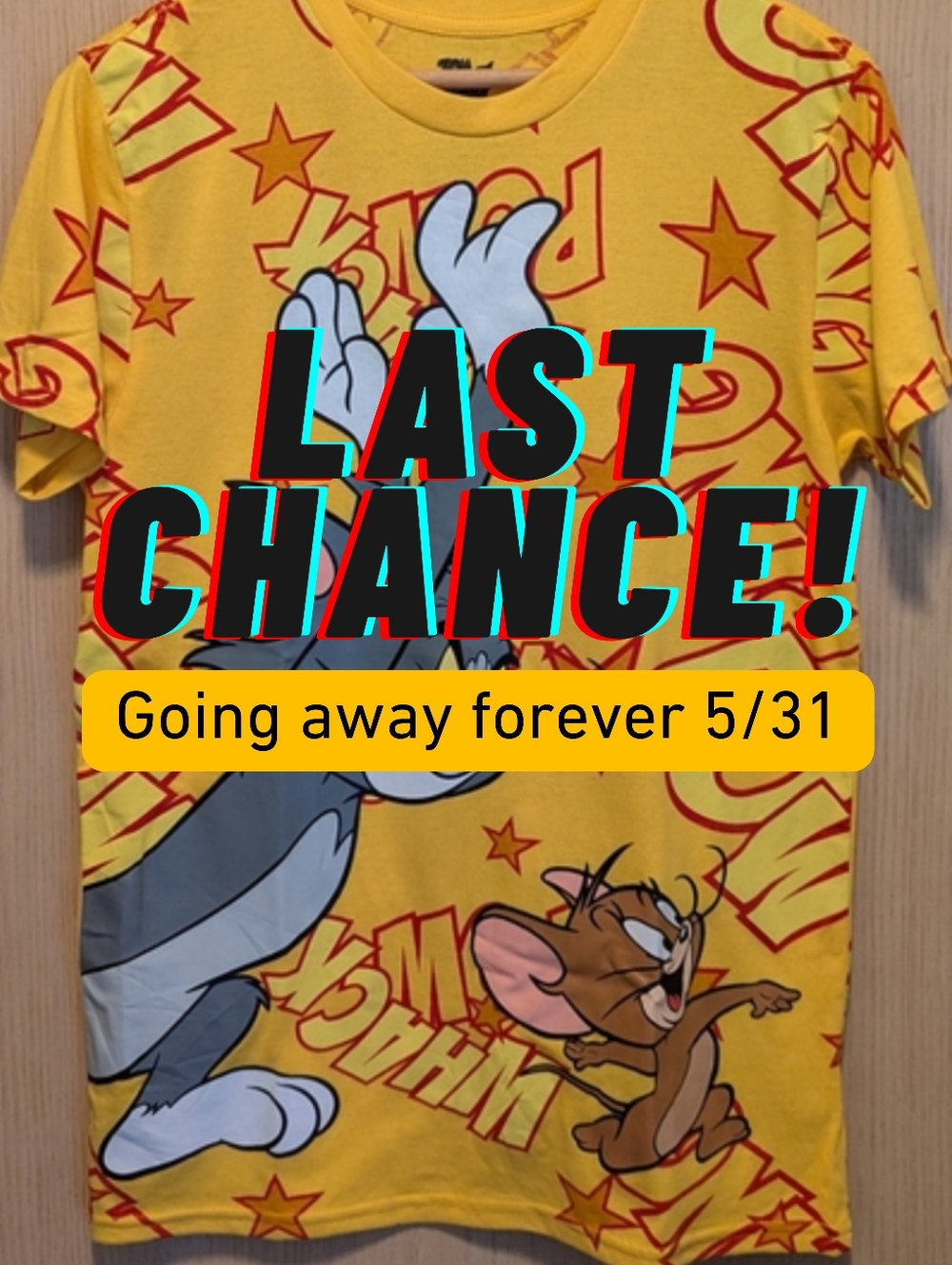 🚨LAST CHANCE: Tom And Jerry Adult Small Tshirt, Yellow With Cartoon Print